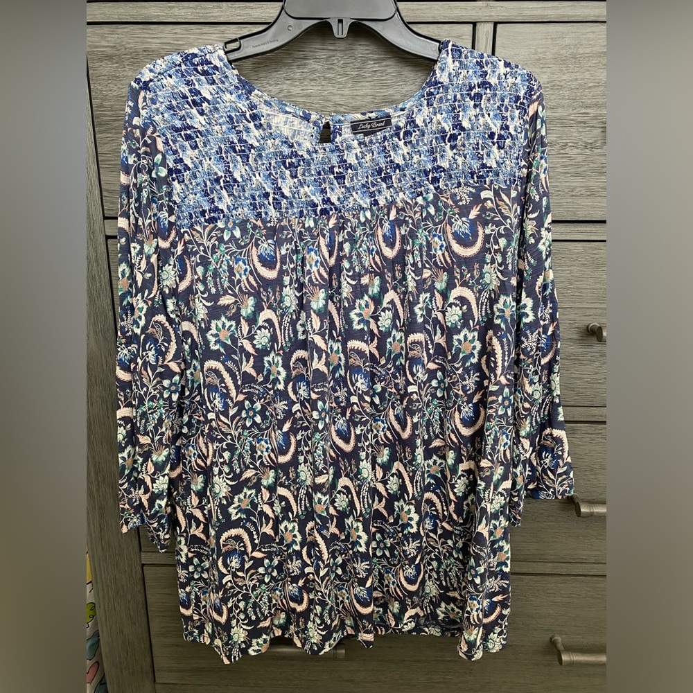Lucky Brand Women’s Print Top 3/4 Sleeve, Size 2X